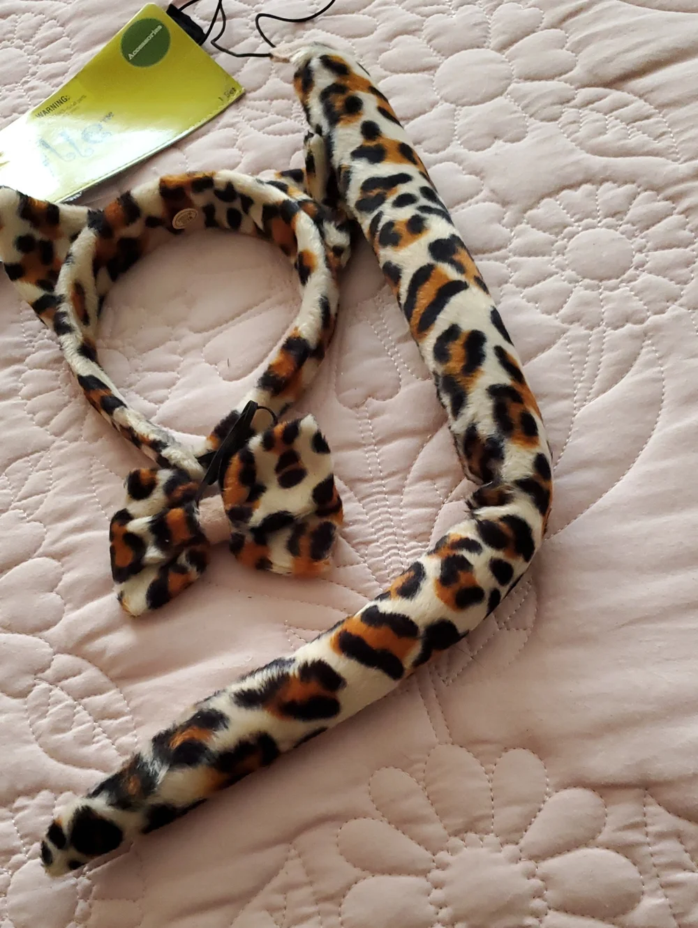 Leopard Print Kids Headband & Tail Set - Faux Fur Brown Leopard